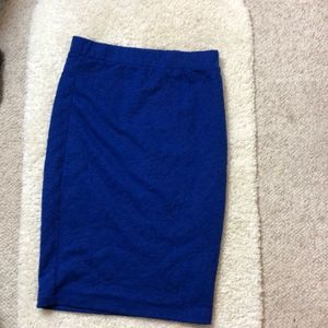 Blue embroidered pencil skirt